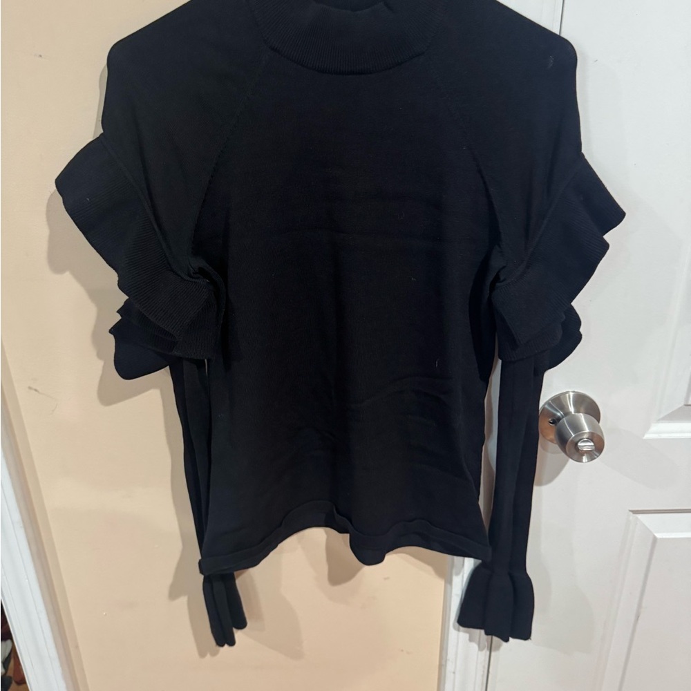 Express Women's Navy Blouse with Gold Zipper Details - Picture 12 of 13